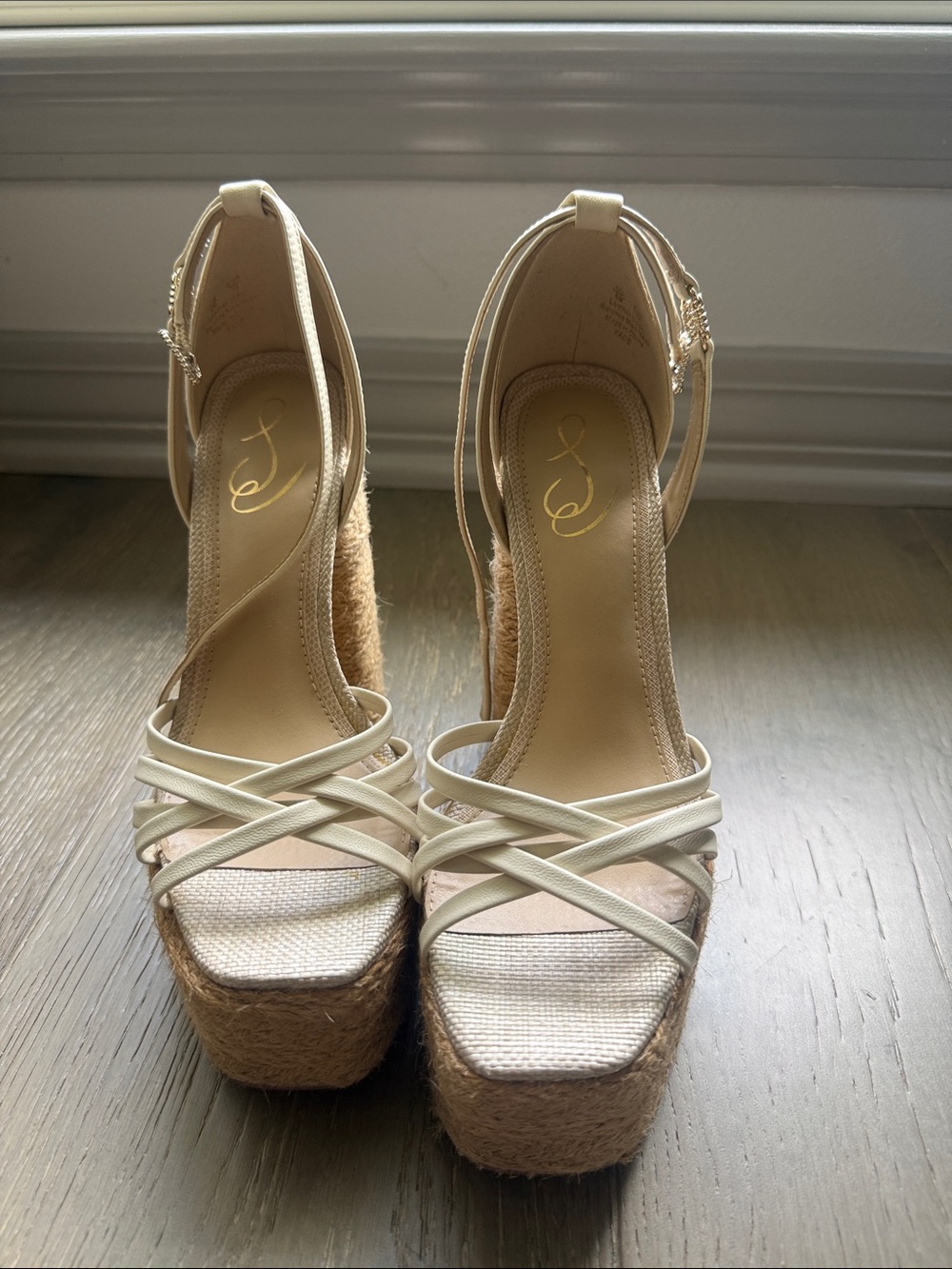 Sam Edelman Cream Espadrille Platform Wedge Sandals with Ankle Strap